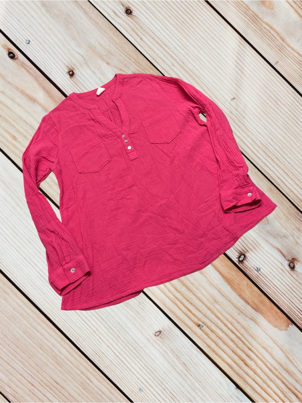 Mote XXL pink cotton gauze pullover long sleeve Henley